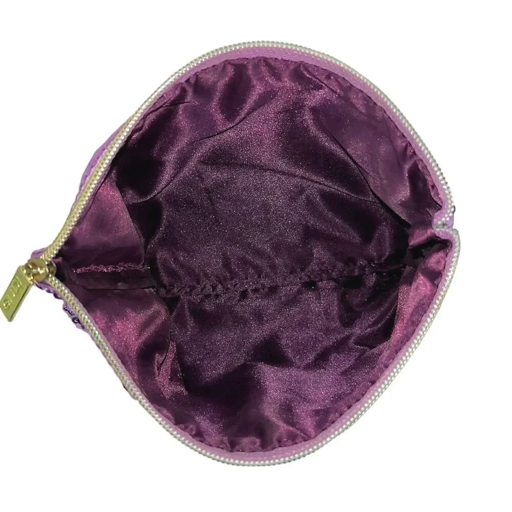 Tarte Purple Pink Flamingo Zip Sequin Purse Clutch Pouch Cosmetic Makeup Bag